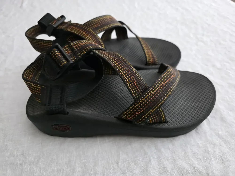 Chaco Z Cloud Men's Size 8 Black w/ Orange Yellow Rust Sandals